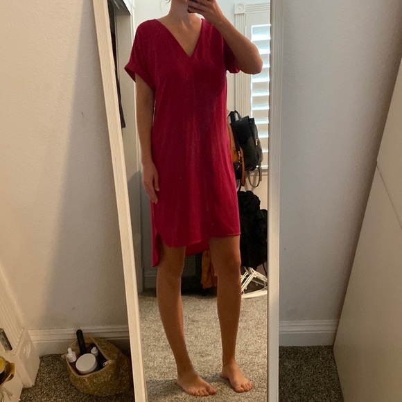 Simple Fuchsia Dress with Gold Buttons down the Back - Picture 1 of 4